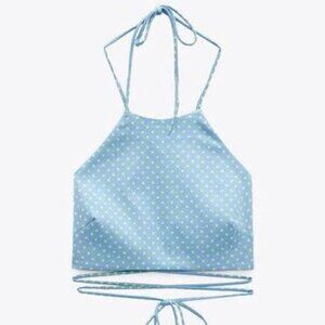 Zara Polka Dot Cropped Halter Strappy Cotton Top Size Medium NWT
